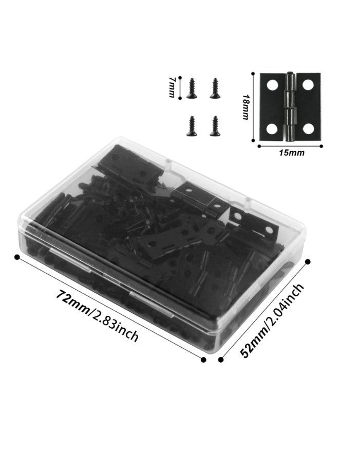 18 x 15mm Small Black Euro Hinges, 50pcs with 200 Screws, Iron, Electroplated Finish, 4 Holes Each, Ideal for Crafts, Jewelry Box, Dollhouse, Cabinet, Drawer - Image 2